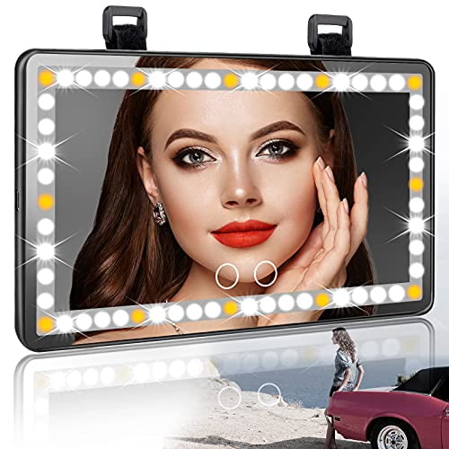 Black Car Sun Visor Mirror with 1700mha Rechargeable Battery Automobile Car Vanity Mirror with LED Lights Car Makeup Mirror Dimming Touch Sensor USB Power Detachable 